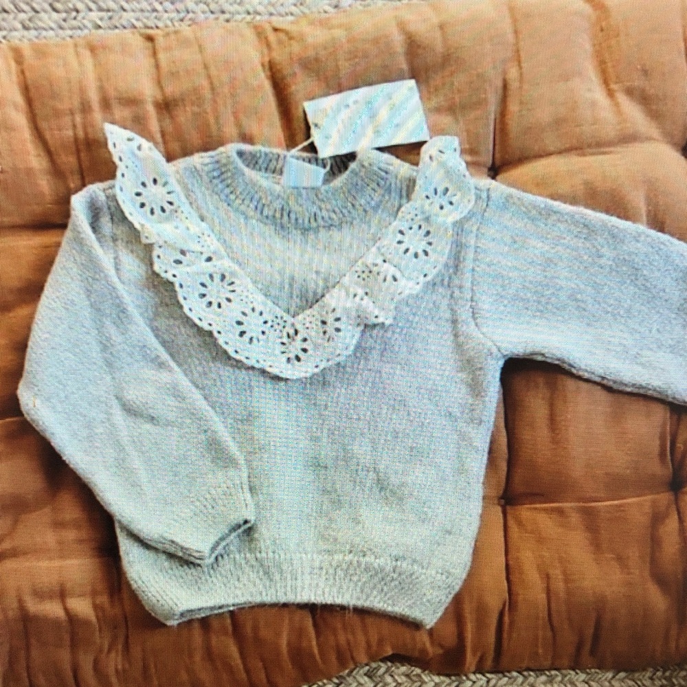 Elegant Gray Sweater with Lace Detail